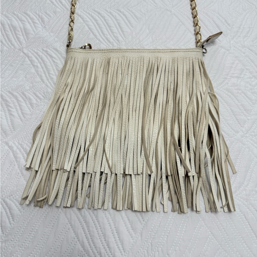 Fringe Crossbody Shoulder Bag in Light Beige - Picture 3 of 6